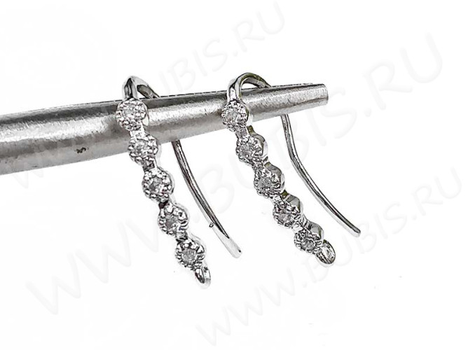Швензы-крючки №085 с инкрустацией 19*10*2,5мм цвет платины и прозрачный (Milano LUX) (Brass и фианиты) (1пара)