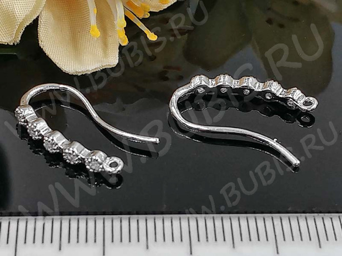 Швензы-крючки №085 с инкрустацией 19*10*2,5мм цвет платины и прозрачный (Milano LUX) (Brass и фианиты) (1пара)