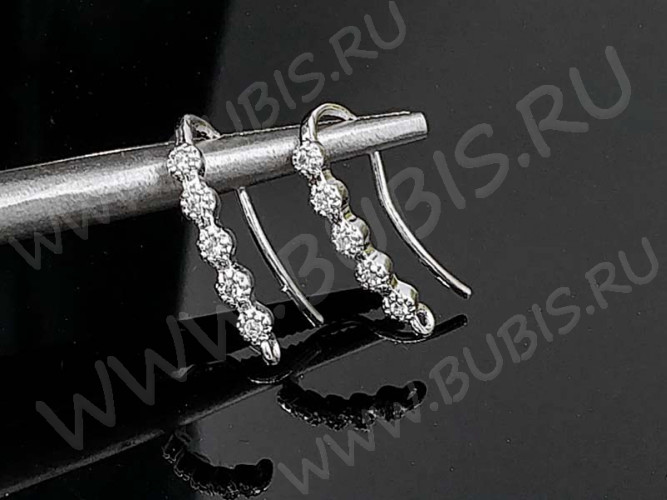 Швензы-крючки №085 с инкрустацией 19*10*2,5мм цвет платины и прозрачный (Milano LUX) (Brass и фианиты) (1пара)