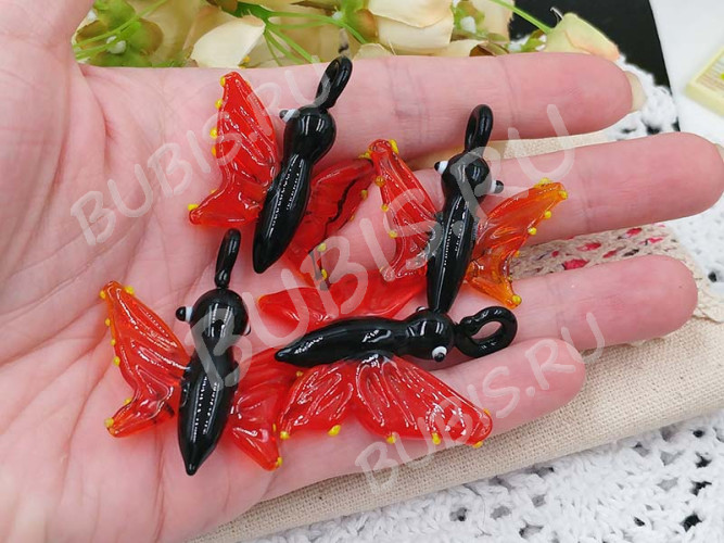 Кулон Бабочка 02 39-40*33-38мм красно-чёрная (Lampwork)