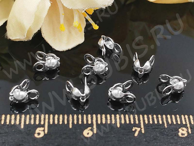 (СКИДКИ!!!) Зажимы №42 Калотты укреплённые 6,5*3*2,8мм серебристые (Iron) (50шт.)