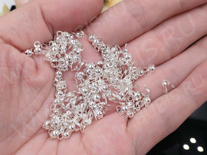 (СКИДКИ!!!) Зажимы №42 Калотты укреплённые 6,5*3*2,8мм серебристые (Iron) (50шт.)