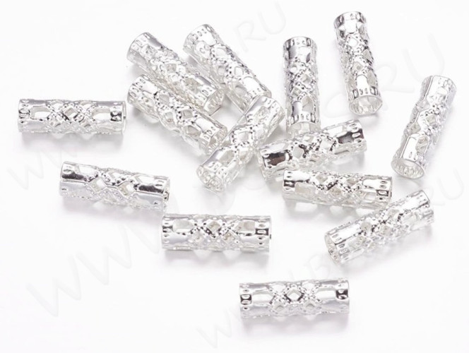 (ОПТ) Трубочка металлическая 25 ажурная 12*4мм серебристая (Iron) (100шт.)