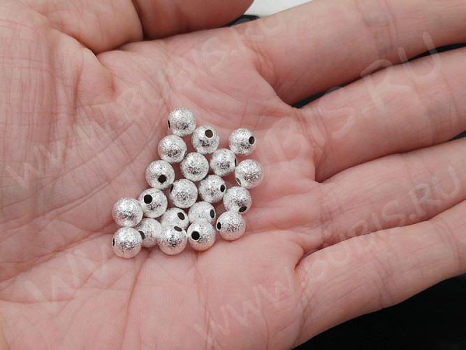 Бусина Шарик металлический "сахарный" 6мм серебристый (Brass) (10шт.)