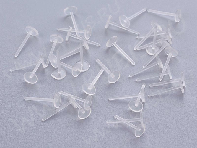 (СКИДКИ!!!) Пуссеты ("гвоздики") №163 пластиковые (платформа 4-5мм) 12*0,65мм прозрачные (пластик) (10 ПАР)