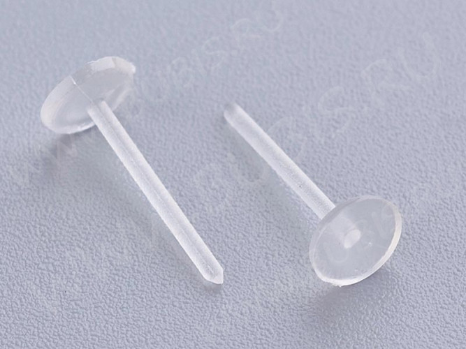 (СКИДКИ!!!) Пуссеты ("гвоздики") №163 пластиковые (платформа 4-5мм) 12*0,65мм прозрачные (пластик) (10 ПАР)