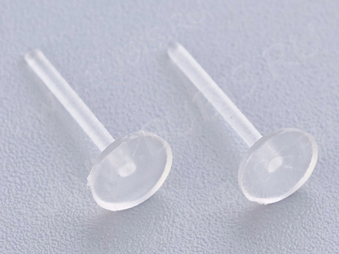 (СКИДКИ!!!) Пуссеты ("гвоздики") №163 пластиковые (платформа 4-5мм) 12*0,65мм прозрачные (пластик) (10 ПАР)