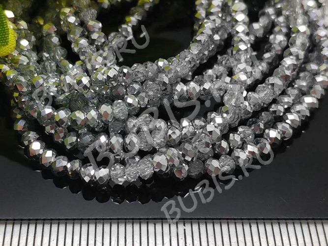 (СКИДКИ!!!) Бусина кристалл гранёный абакус 3*3*2мм серый с AB прозрачно-непрозрачный (имитация Сваровски) (НИТЬ)