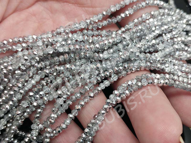 (СКИДКИ!!!) Бусина кристалл гранёный абакус 3*3*2мм серый с AB прозрачно-непрозрачный (имитация Сваровски) (НИТЬ)