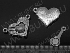 Магнитный замочек №26 Сердечко 25*16*6мм цвет платины (Brass)