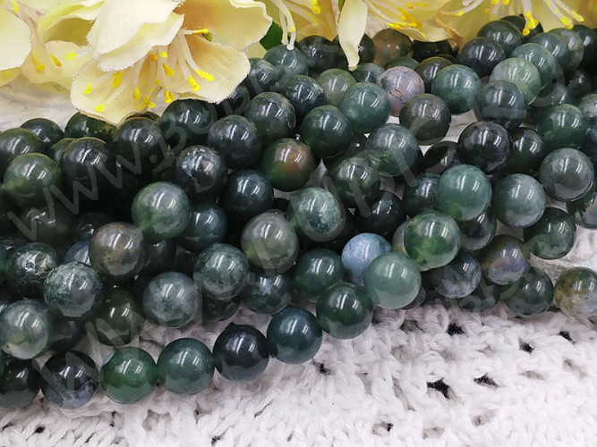 (ОПТ) Бусина округлая 8мм Моховой агат (камни) (НИТЬ)