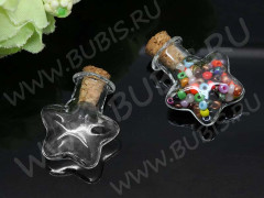 Бутылочка 46 фигурная с пробкой Звёздочка 1,4мл 28*21*11мм прозрачная (стекло)