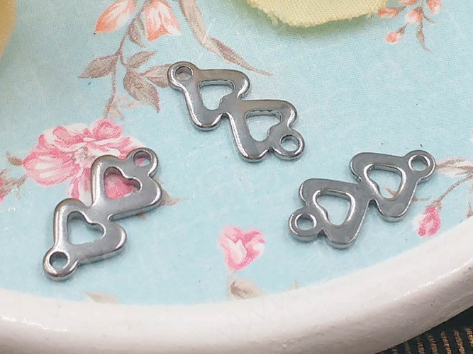 348 Коннектор Сердечки Ёлочка 12,5*6*0,8мм цвет платины (Хирургическая Сталь) (10шт)