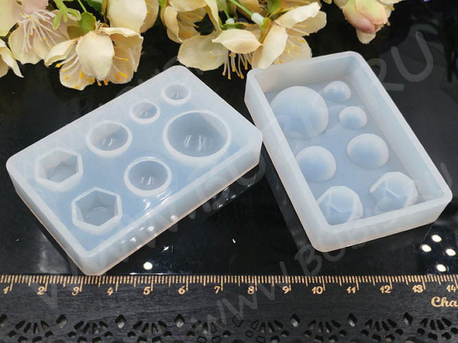 Молд 150 для эпоксидной смолы 70*45*12мм Кабошоны Полусферы и Гранёные кристаллы (силикон)