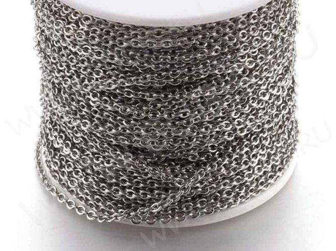 Цепочка S24 Ювелирная сталь с плоским звеном 1,8*1,6*0,4мм цвет платины (Хирургическая сталь) (50см)