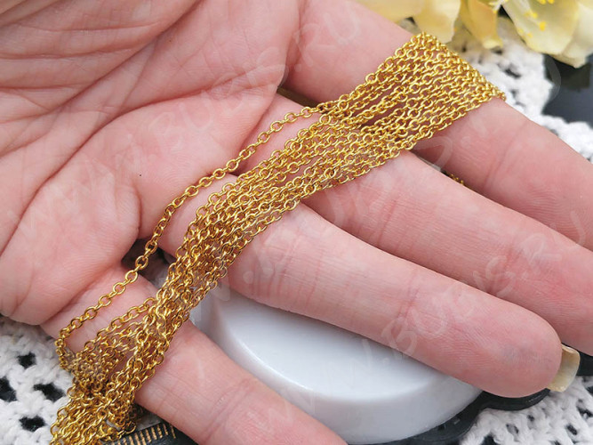Цепочка S35 ювелирная простое плетение плоское звено тонкая 2*1,5*0,4мм золотистая (Хирургическая сталь)(50см)