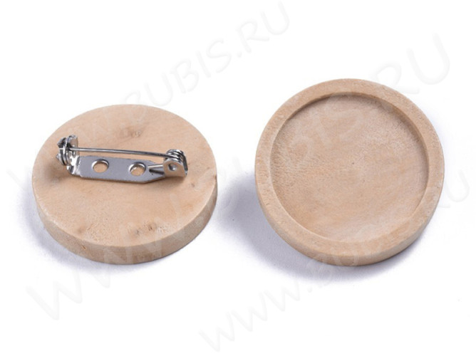 Основа (заготовка) для броши №118 булавка с деревянным сеттингом 25мм Круг 30*30*11мм светлое дерево (Хирургическая сталь и дерево)