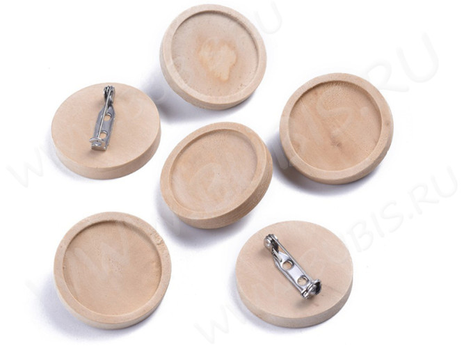 Основа (заготовка) для броши №118 булавка с деревянным сеттингом 25мм Круг 30*30*11мм светлое дерево (Хирургическая сталь и дерево)