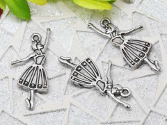 Подвеска Балерина 04 двусторонняя 32*13,5*2,3мм античное серебро (литьё)