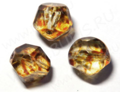 Бусина Восьмигранник 12*12мм золотистый с коричневыми пятнышками прозрачный (стекло)