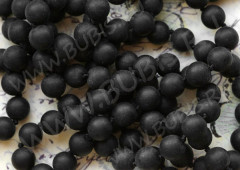 Бусина округлая 12мм со знаками Шунгит матовый чёрный (камни)