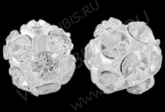 Бусина Шамбала 02 12 стразов 10мм серебристая с прозрачными стразами (Brass)