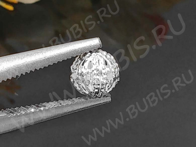 (СКИДКИ!!!) Бусина ажурная 13 "Шарик" 8мм серебристый (LUX Китай) (Brass) (10шт.)