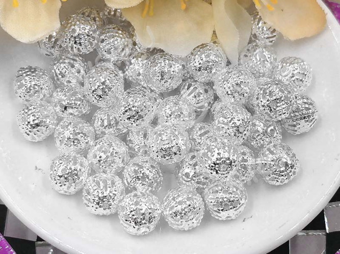 (СКИДКИ!!!) Бусина ажурная 13 "Шарик" 8мм серебристый (LUX Китай) (Brass) (10шт.)