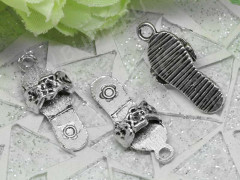 Подвеска Шлёпки 01 3D с цветочками 23*10*5,5мм античное серебро (литьё)