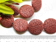 Бусина каменная Круг 16 Лава вулканическая 20*20*7,5мм св.красная (камни)