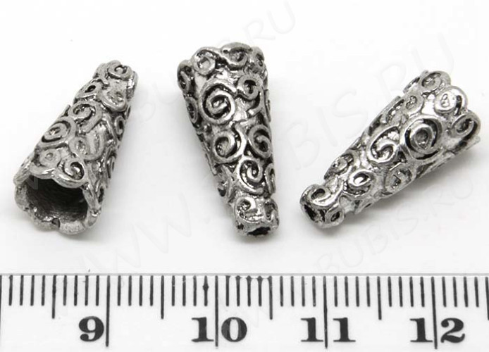 (СКИДКИ!!!) 134 Шапочка-конус Завитки 18*9*9мм античное серебро (литьё) (10шт)