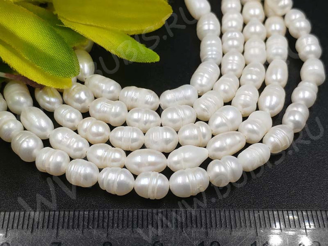(ОПТ) Бусина Жемчуг 29 пресноводный овальный 7-8*5-6мм натуральный (камни) (нить 33-34см)