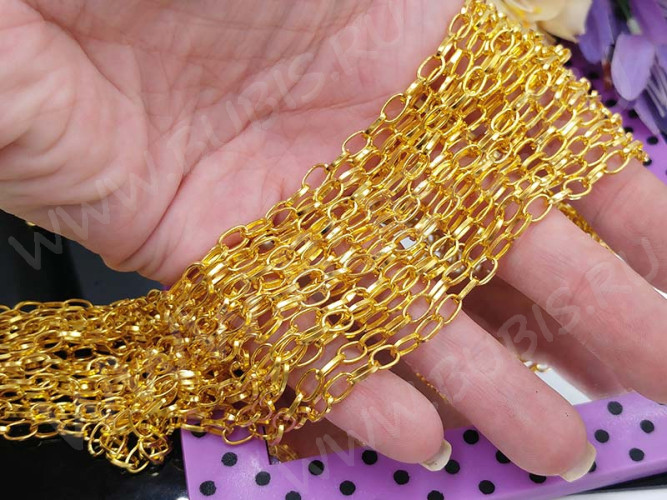 Цепочка I042 с простым плетением звено 6,5*4мм золотистая (Iron) (50см)