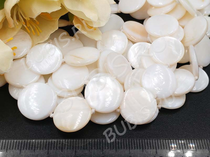 Бусина Круг 11 перламутр 15*15*3мм белый (камни) (перламутр и ракушки)