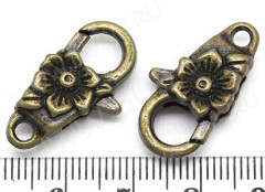 Замочек карабин №018 большой с цветком 24*13*7,5мм античная бронза (литьё)