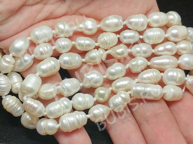 (ОПТ) Бусина Жемчуг 37 речной овальный 8-11*5-7мм натуральный (камни) (нить 34см)