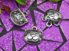 Подвеска Кошка 45 довольная мордочка 14*13*4мм античное серебро (литьё)