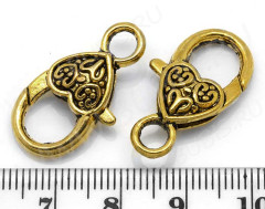 Замочек карабин №016 большой с сердечком 25,5*14*6,5мм античное золото (литьё)