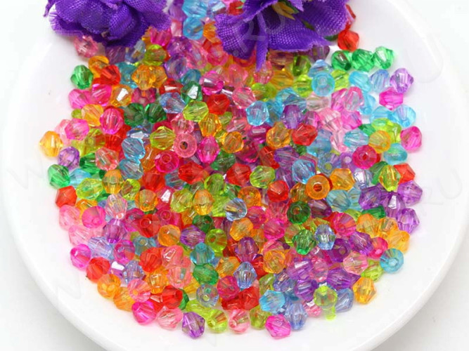 Бусины акриловые Биконусы 3мм микс прозрачные (акрил) (100шт)