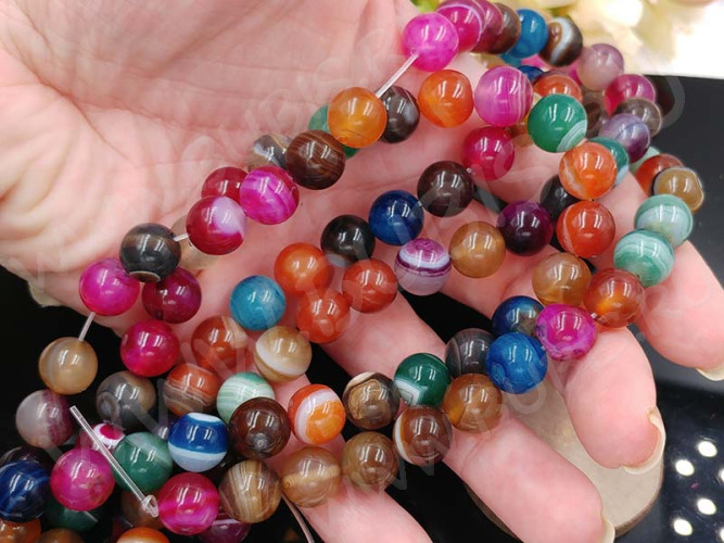 (ОПТ) Бусина округлая ГЛАДКАЯ 10мм Агат Мадагаскарский МИКС (камни) (НИТЬ)