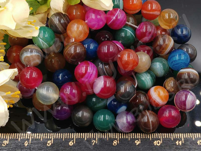 (ОПТ) Бусина округлая ГЛАДКАЯ 10мм Агат Мадагаскарский МИКС (камни) (НИТЬ)