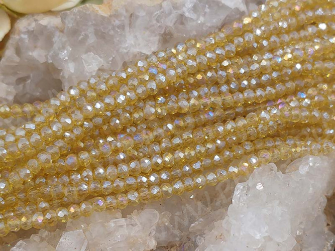 (СКИДКИ!!!) Бусина кристалл гранёный абакус 3*3*2мм св.золотистый с АВ прозрачный (имитация Сваровски) (НИТЬ)