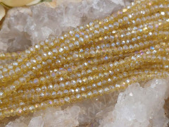 (СКИДКИ!!!) Бусина кристалл гранёный абакус 3*3*2мм св.золотистый с АВ прозрачный (имитация Сваровски) (НИТЬ)