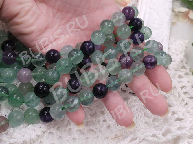 (ОПТ) Бусина округлая 12мм Флюорит натуральный (камни) (НИТЬ)
