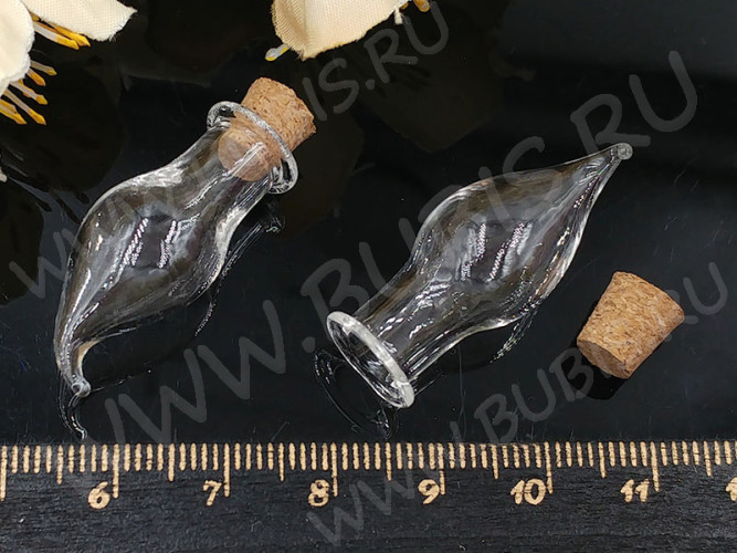 Бутылочка 78 фигурная с пробкой Капелька 1,3мл 36*13*13мм прозрачная (стекло)