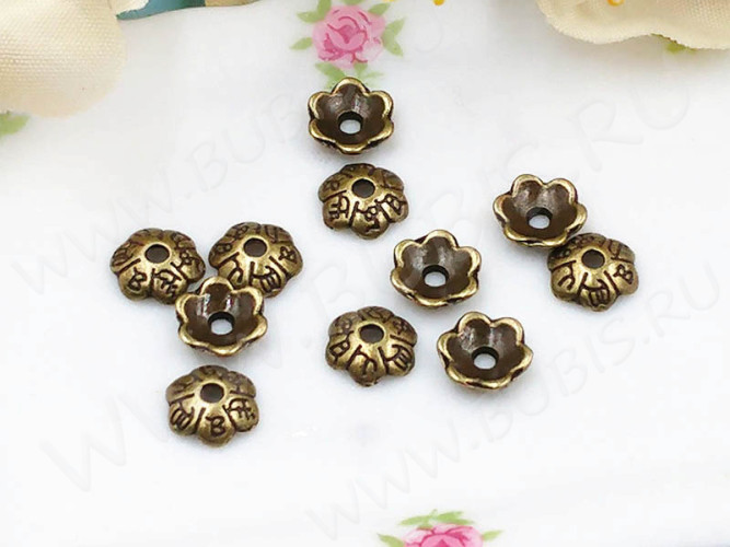 259 Шапочка маленькая с символами 6*6*1,8мм античная бронза (литьё) (20шт)