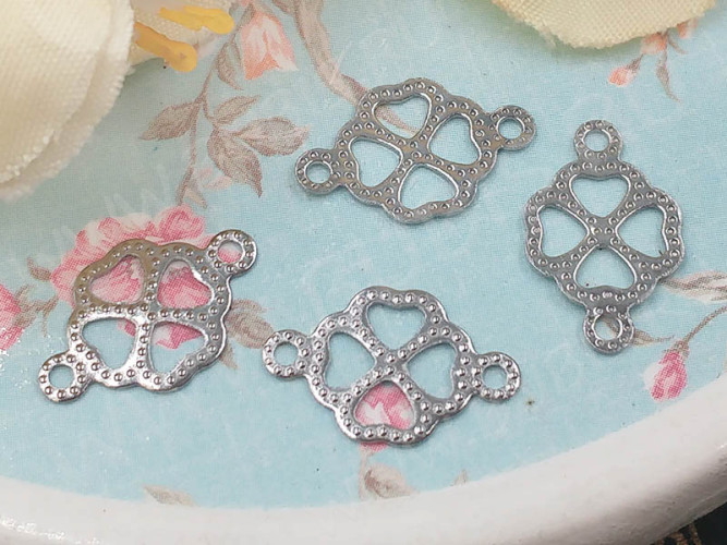 349 Коннектор Клевер Четырёхлистник тонкий 12,5*8*0,4мм цвет платины (Хирургическая Сталь)