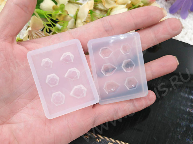 Молд 151 для эпоксидной смолы 50*40*5мм Кабошоны Гранёные кристаллы (силикон)