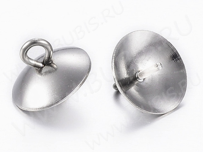 Держатель кулона 092 шапочка со штырьком 8*8*7мм цвет платины (Хирургическая Сталь)