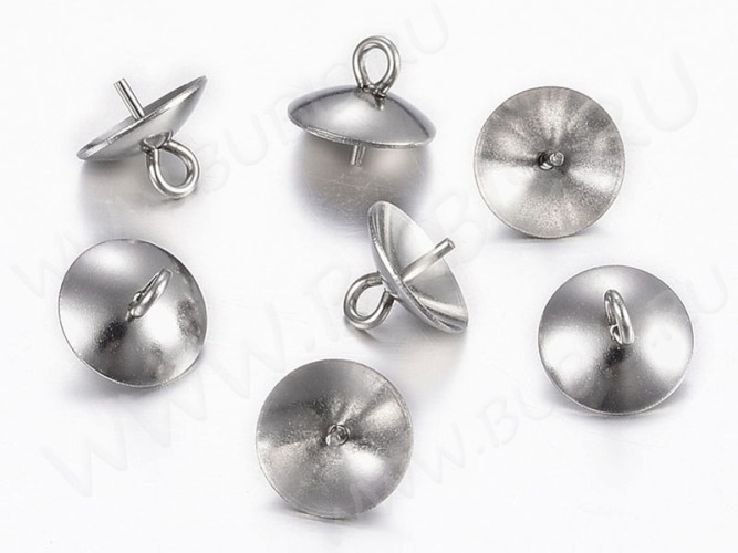 Держатель кулона 092 шапочка со штырьком 8*8*7мм цвет платины (Хирургическая Сталь)